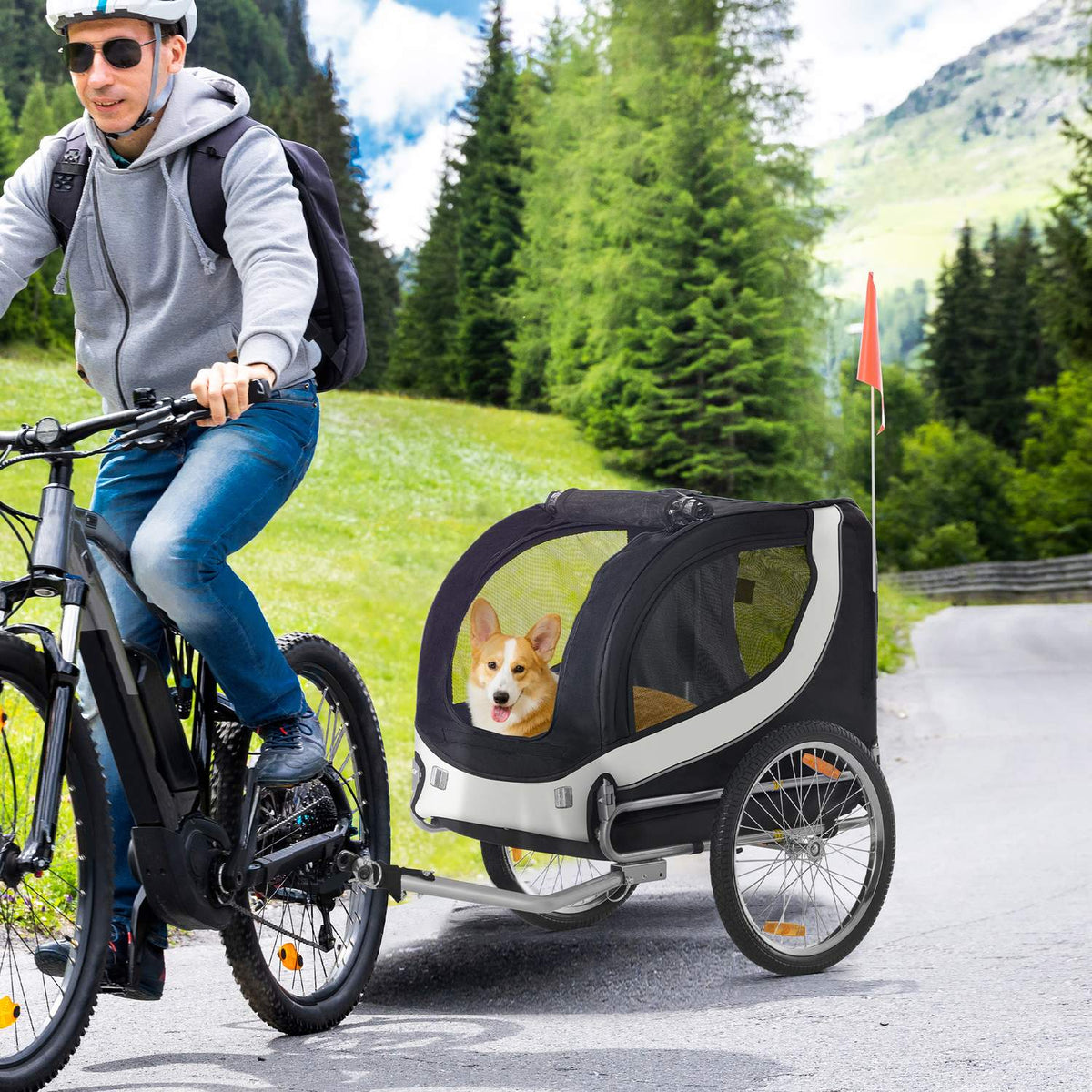 Dog Trailer Bicycle Trailer Dog Transporter Bicycle White+Black 130X73X90Cm