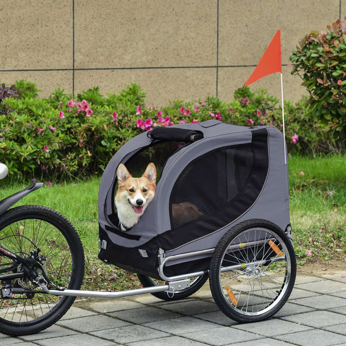 Dog Trailer Bicycle Trailer Dog Transporter Dog Bicycle Trailer Gray + Black 130 X 73 X 90 Cm