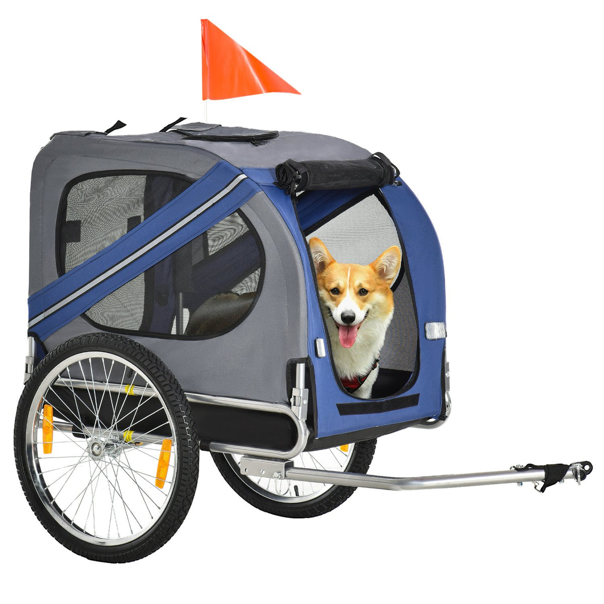 Dog Trailer Bicycle Trailer Dog Transporter Dog Bicycle Trailer Oxford Fabric Rain Cover Breathable Blue 130 X 73 X 90 Cm