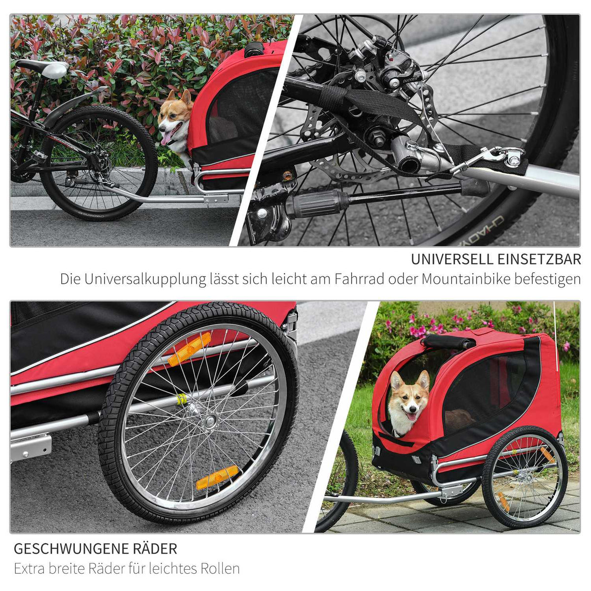 Dog Trailer Bicycle Trailer Dog Transporter Dog Bicycle Trailer Red + Black 130 X 73 X 90 Cm