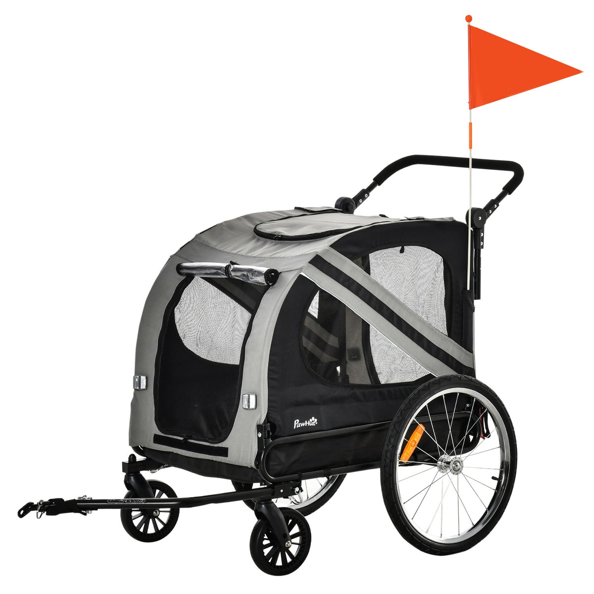 Dog Trailer & Dog Buggy 2-In-1 Dog Bike Trailer With Reflectors, For Medium Dogs Up To 20 Kg, Oxford Fabric, Gray