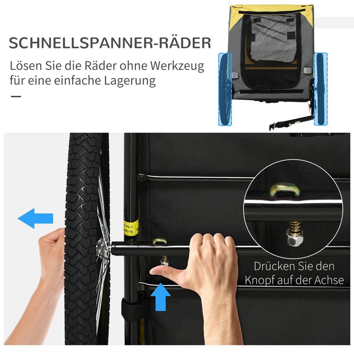 Dog Trailer, Folding Bicycle Trailer With Mesh Window, Reflectors, Flag, Quick Release, Oxford Cloth, Steel, Yellow, 140 X 71 X 83 Cm