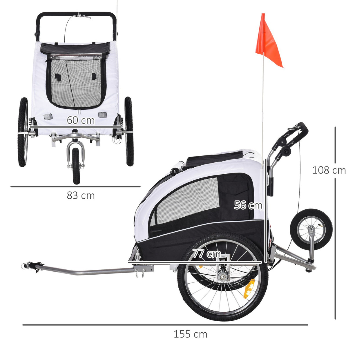 Dog Trailer Jogger Bicycle Trailer Dog Bicycle Trailer White+Black 155 X 83 X 108 Cm