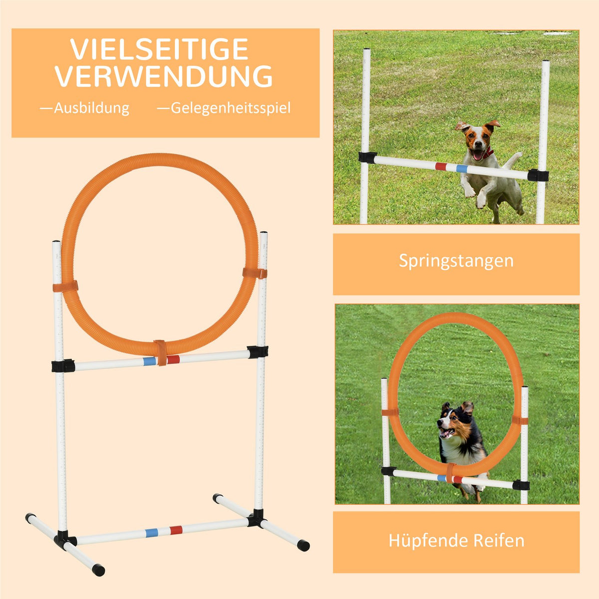 Dog Training Set Jumping Ring For Agility Training, Portable, Pe, White + Orange, 74.5X66X91Cm