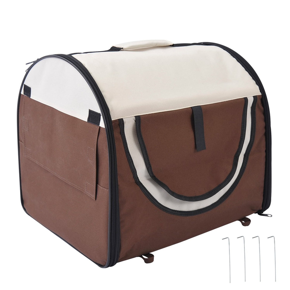 Dog Transport Box Foldable Pet Backpack With Cushion, Waterproof, Oxford Cloth, Coffee, 61X46X51 Cm