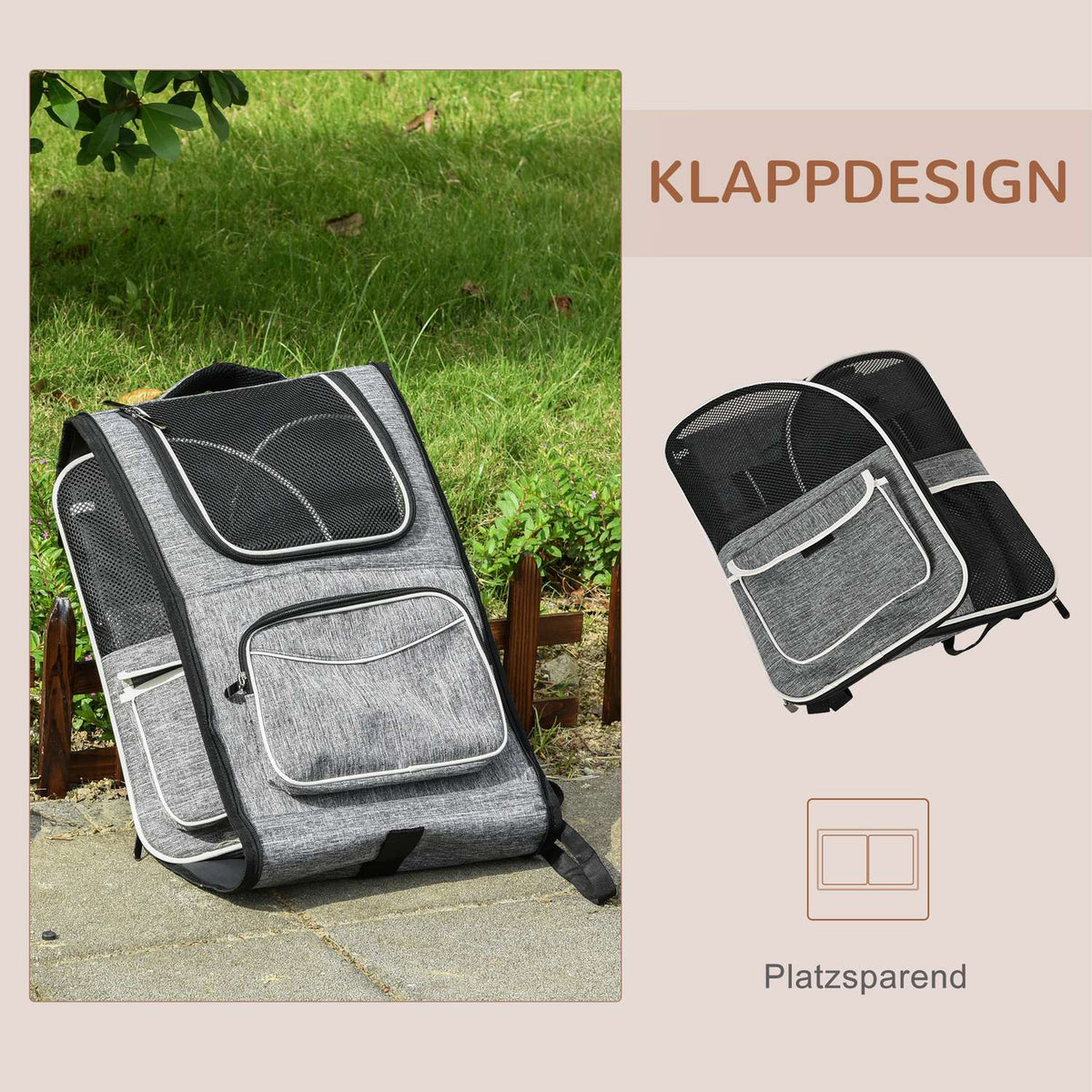 Dog Trolley 2-In-1 Transport Bag & Pet Backpack For Dogs And Cats, With Door & Window, Gray, 43X33X51.5Cm