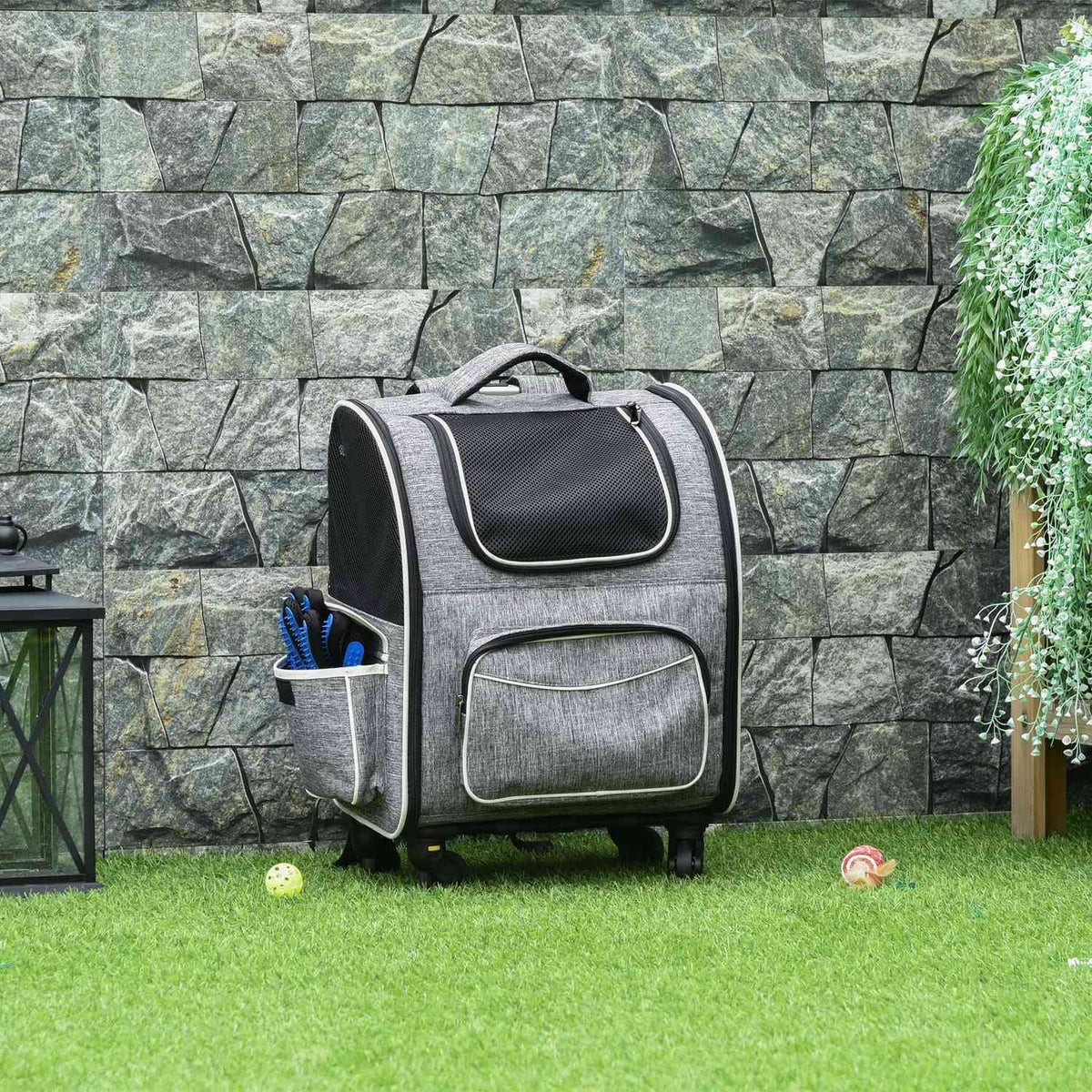 Dog Trolley 2-In-1 Transport Bag & Pet Backpack For Dogs And Cats, With Door & Window, Gray, 43X33X51.5Cm
