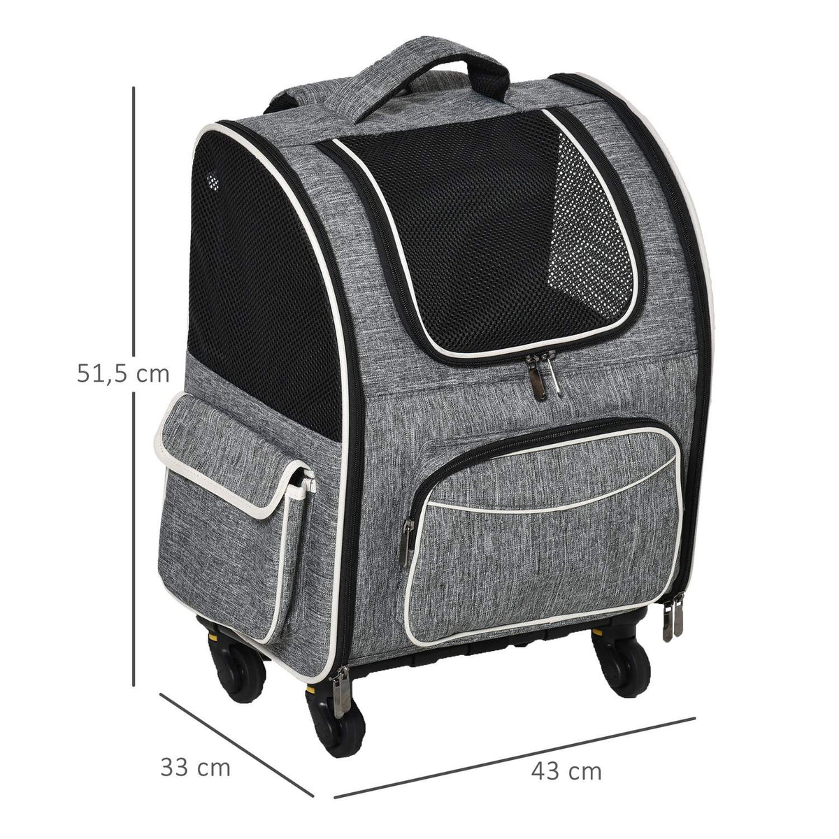 Dog Trolley 2-In-1 Transport Bag & Pet Backpack For Dogs And Cats, With Door & Window, Gray, 43X33X51.5Cm
