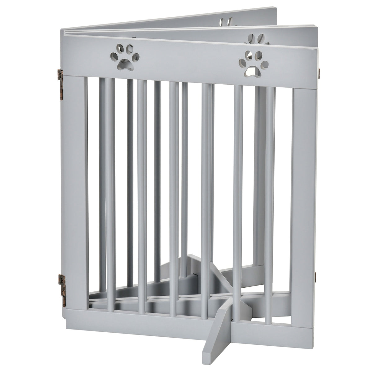 Dog barrier, 4 pieces, 204 x 61 cm, foldable door safety gate with 2 support feet, free-standing dog gate, wooden stair gate for hallway, stairs, light gray