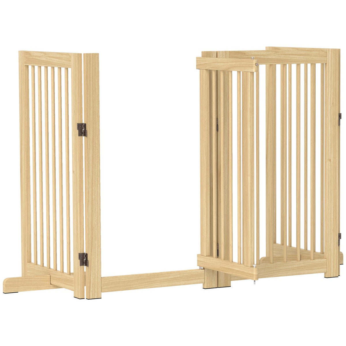 Dog barrier, 4 pieces, 220 x 91 cm, foldable door safety gate with door, free-standing wooden dog gate, with 2 support feet, stair gate