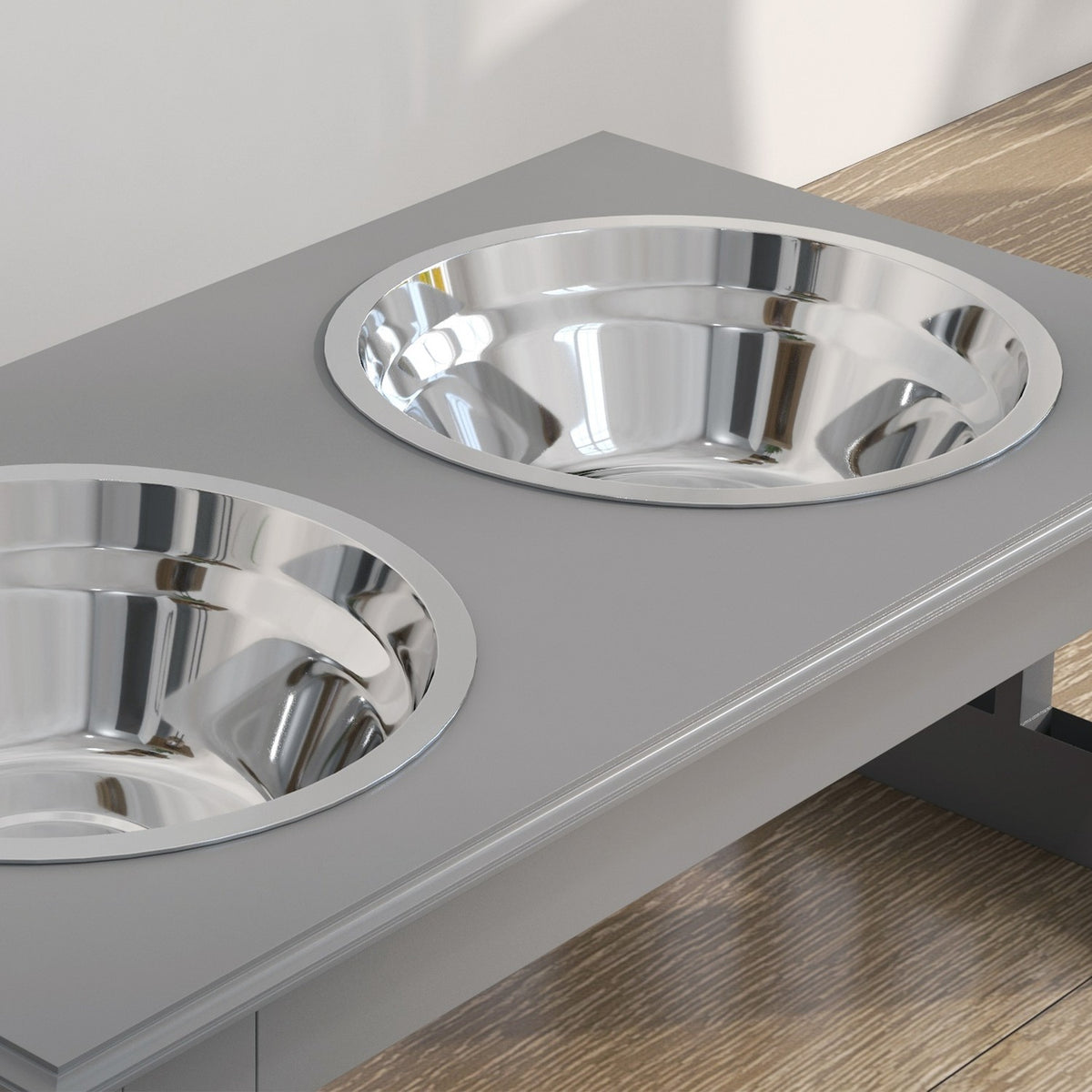 Dog bowl with 2 bowls, 0.9 L food bowl, raised cat food bowl, easy-care, stainless steel gray, 44 x 24 x 15 cm