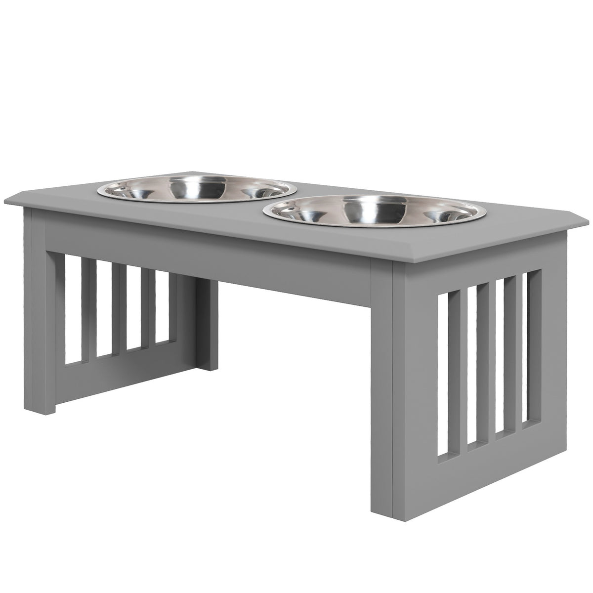 Dog bowl with 2 bowls, 2 L food bowl, raised cat food bowl, easy care, stainless steel gray, 58.4 x 30.5 x 25.4 cm