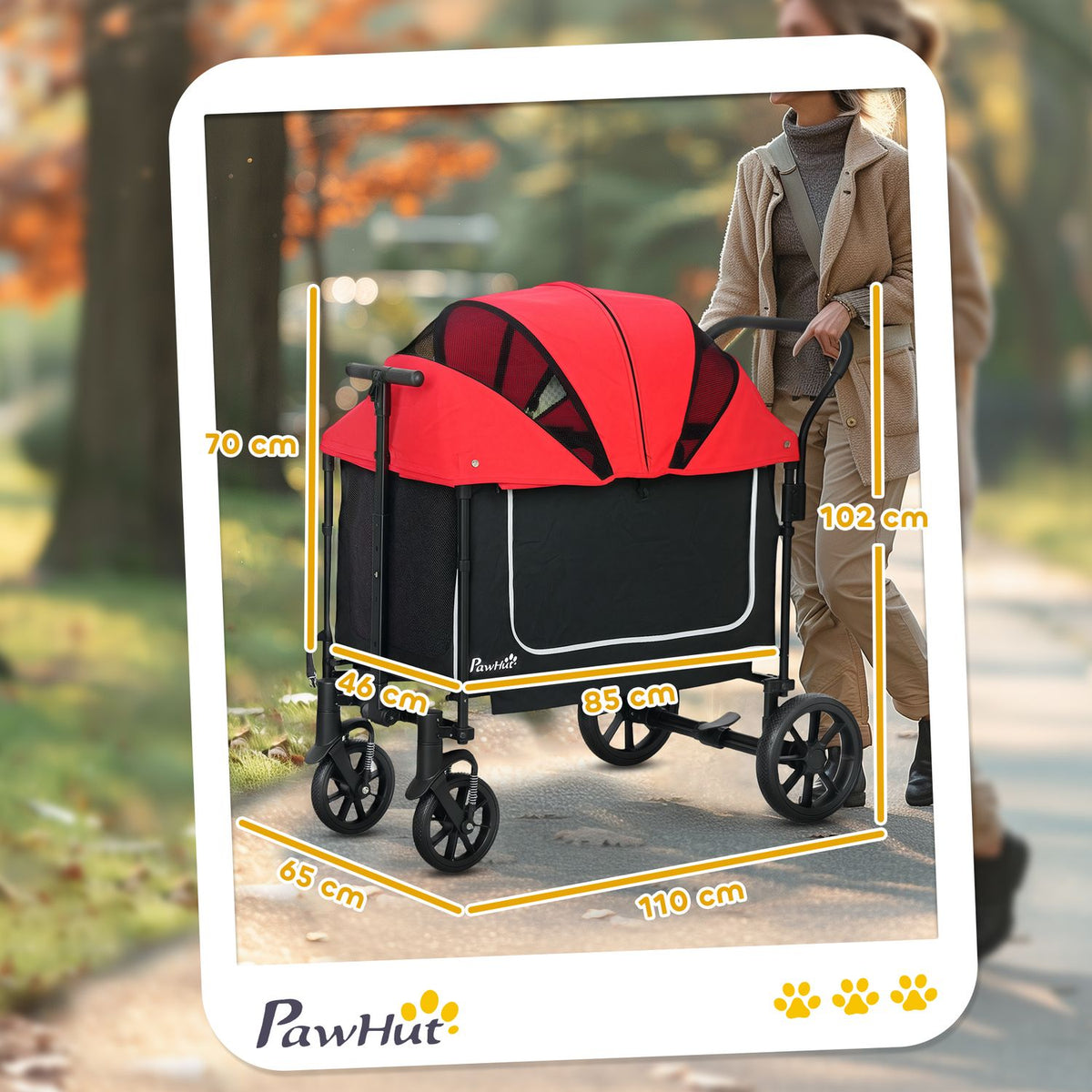 Dog buggy foldable for dogs & cats up to 30 kg 110 x 65 x 102 cm red