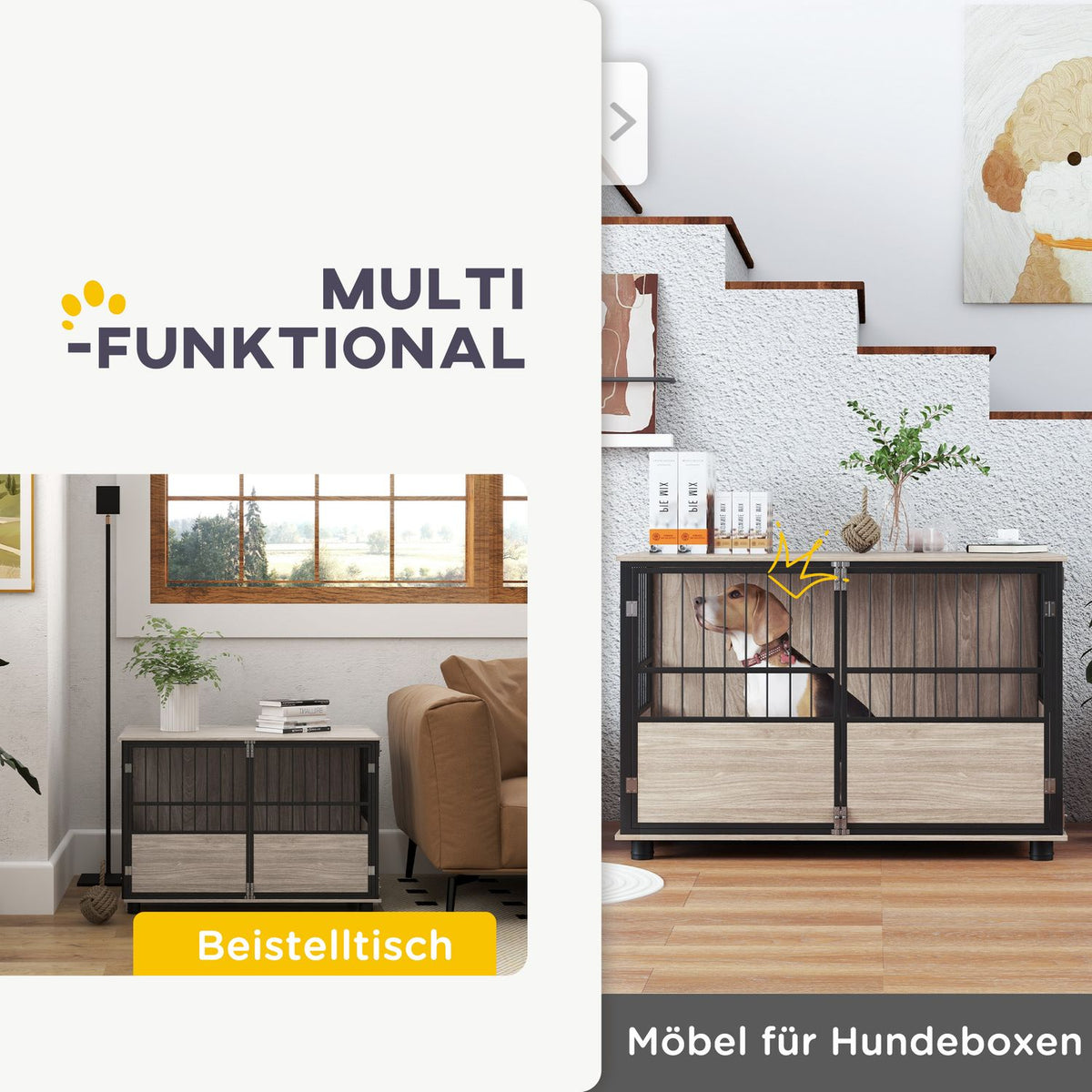 Dog cage for home, dog house, non-slip pet cage, dog box with doors, dog house for up to large dogs, walnut, 100x60x68cm