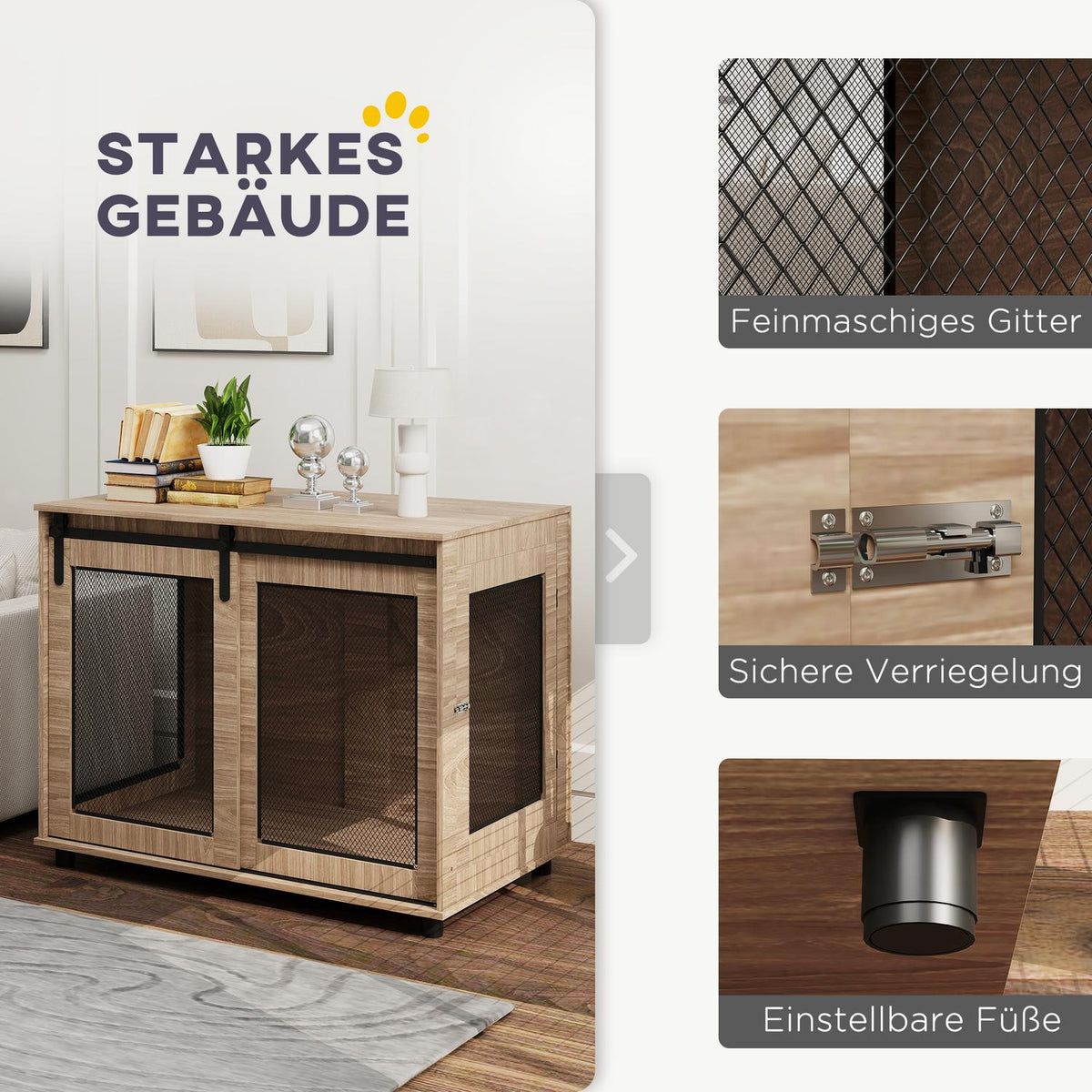 Dog cage furniture, dog box with 2 lockable doors, side table for home, dog house for large dogs under 30 kg, steel, 98 x 60 x 78 cm, walnut |