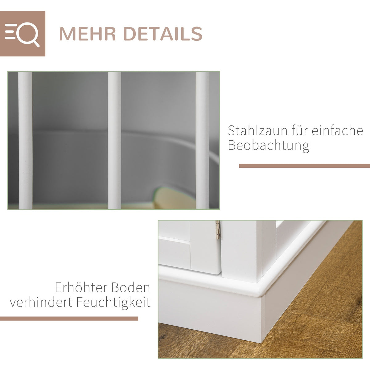 Dog cage, furniture with 3 doors, dog house, dog box for home, 78 x 53 x 59.3 cm, white