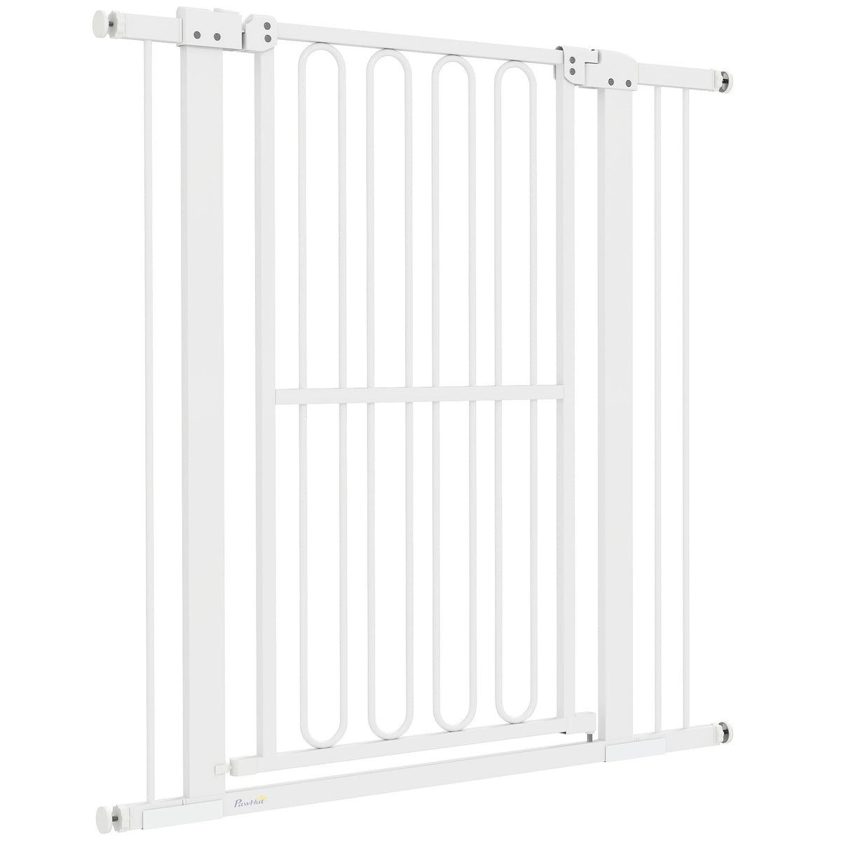 Dog door safety gate, 76-104 cm barrier without drilling, steel stair gate, stair gate, safety gate, safety gate for stairs, door, hallway, white