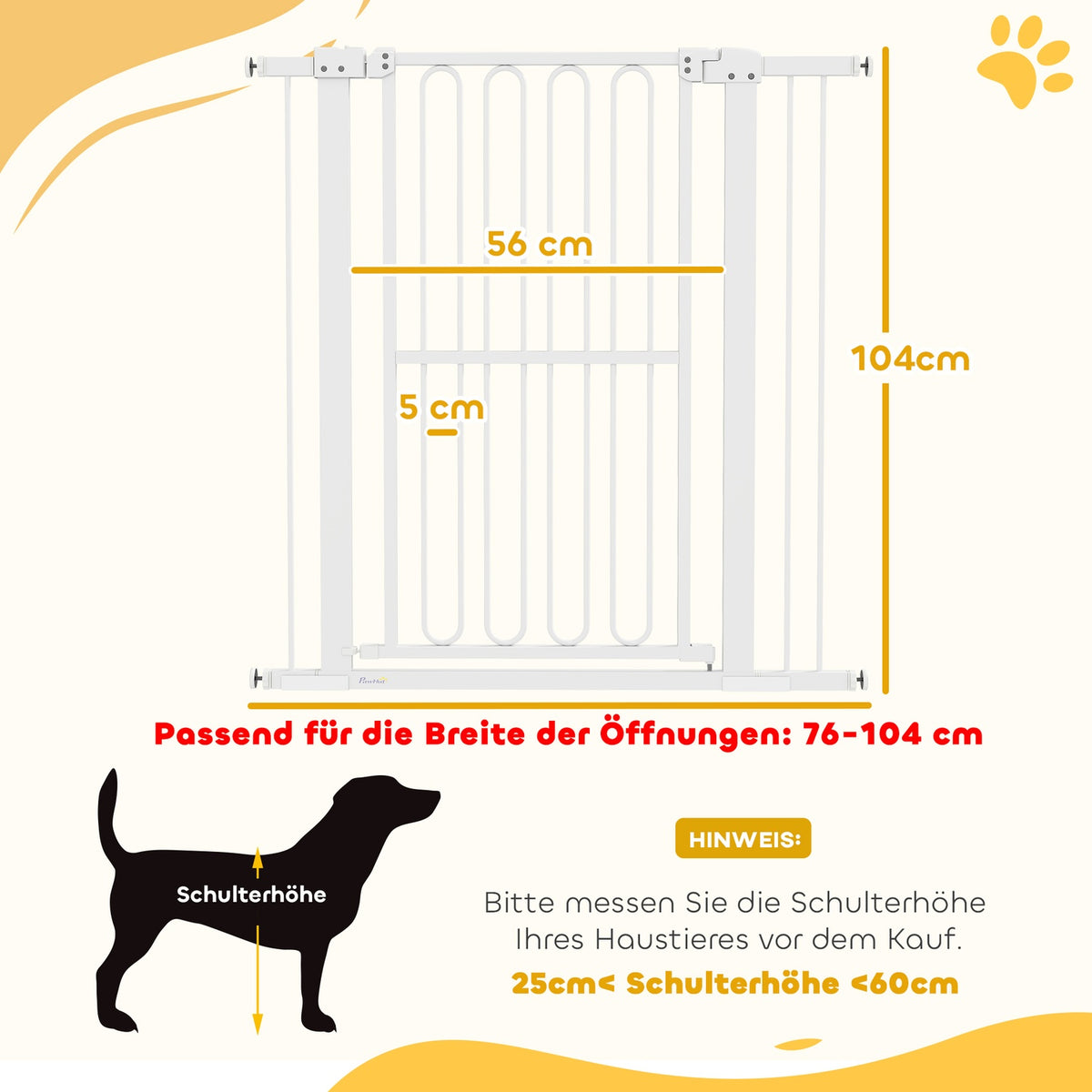 Dog door safety gate, 76-104 cm barrier without drilling, steel stair gate, stair gate, safety gate, safety gate for stairs, door, hallway, white