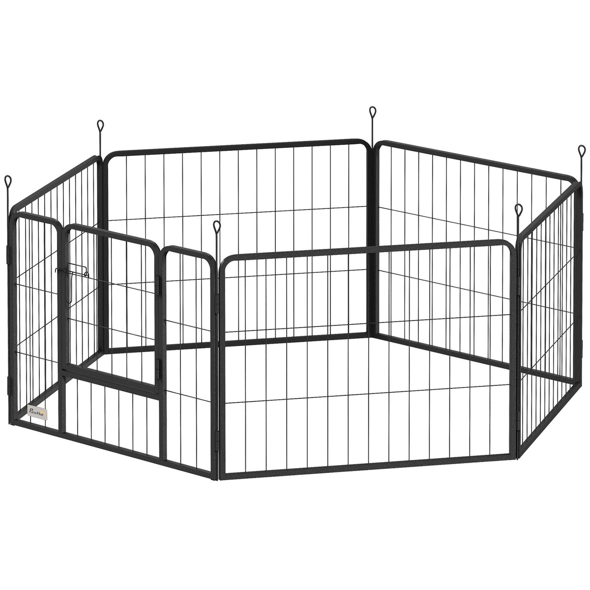 Dog fence, pet enclosure, 6 panels, steel, foldable, grey