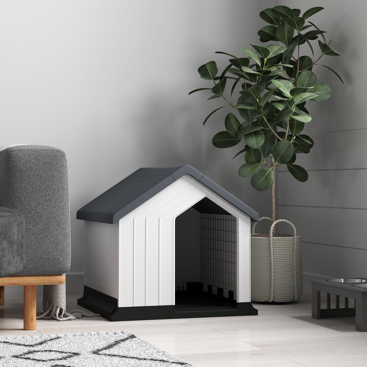 Dog house, dog house with asphalt roof, window, weatherproof small animal house, dog cave for mini and small dogs gray 62 x 61 x 60 cm