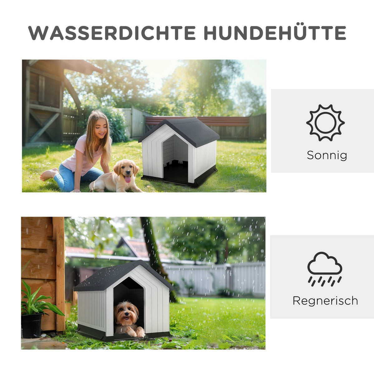 Dog house, dog house with asphalt roof, window, weatherproof small animal house, dog cave for mini and small dogs gray 62 x 61 x 60 cm