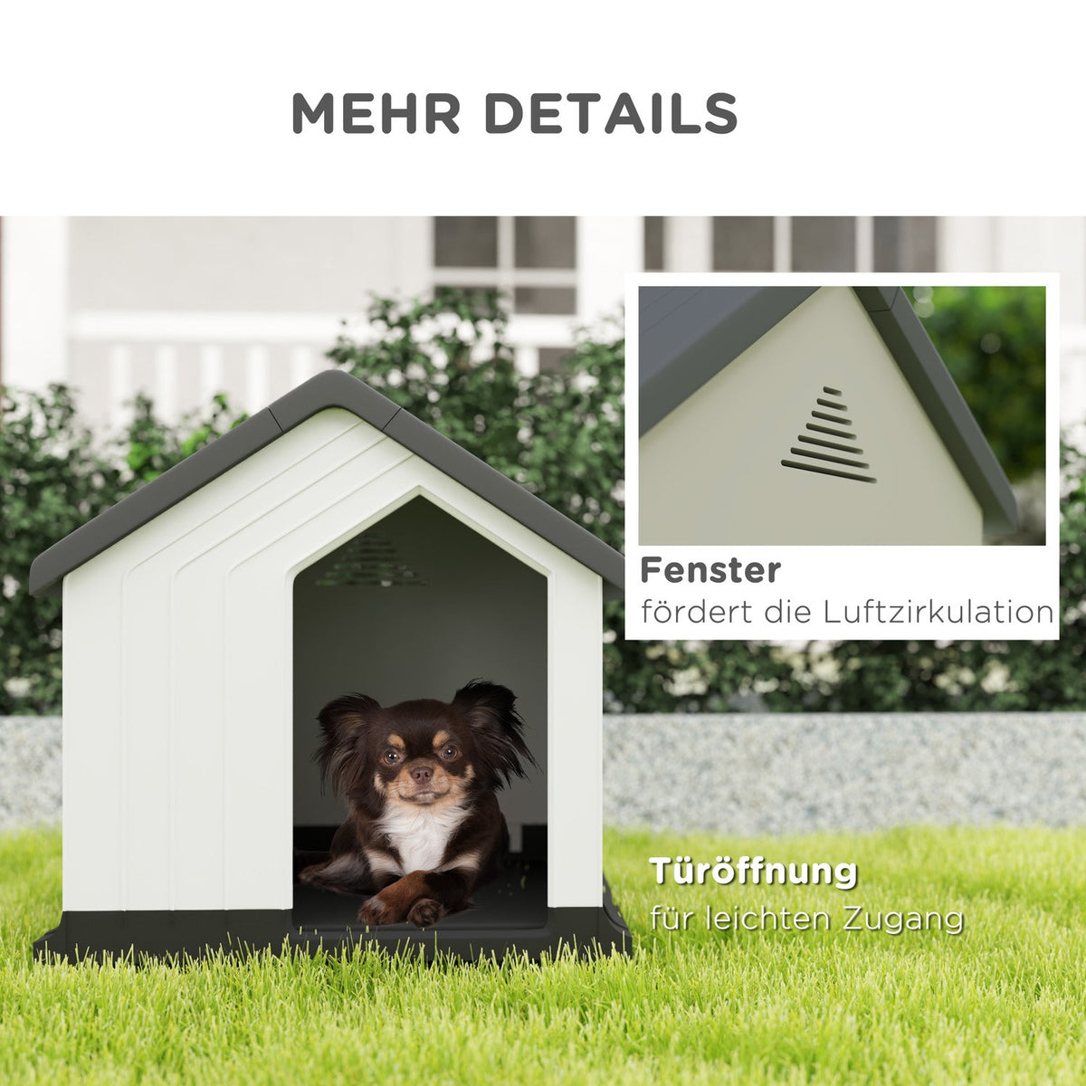 Dog house, dog house with asphalt roof, window, weatherproof small animal house, dog cave for mini and small dogs gray 62 x 61 x 60 cm