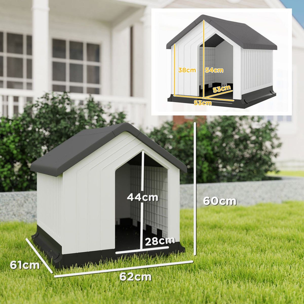 Dog house, dog house with asphalt roof, window, weatherproof small animal house, dog cave for mini and small dogs gray 62 x 61 x 60 cm