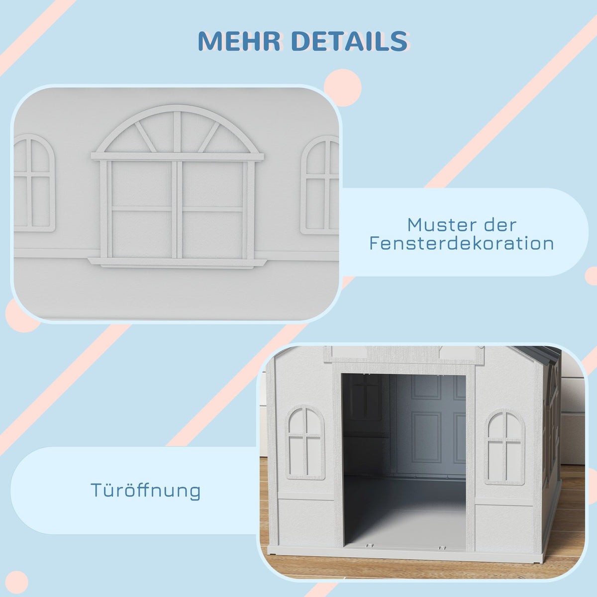 Dog house, dog house with gable roof, weatherproof small animal house for medium-sized dogs under 20 kg, outdoor dog house, 65 x 75.7 x 63 cm, gray