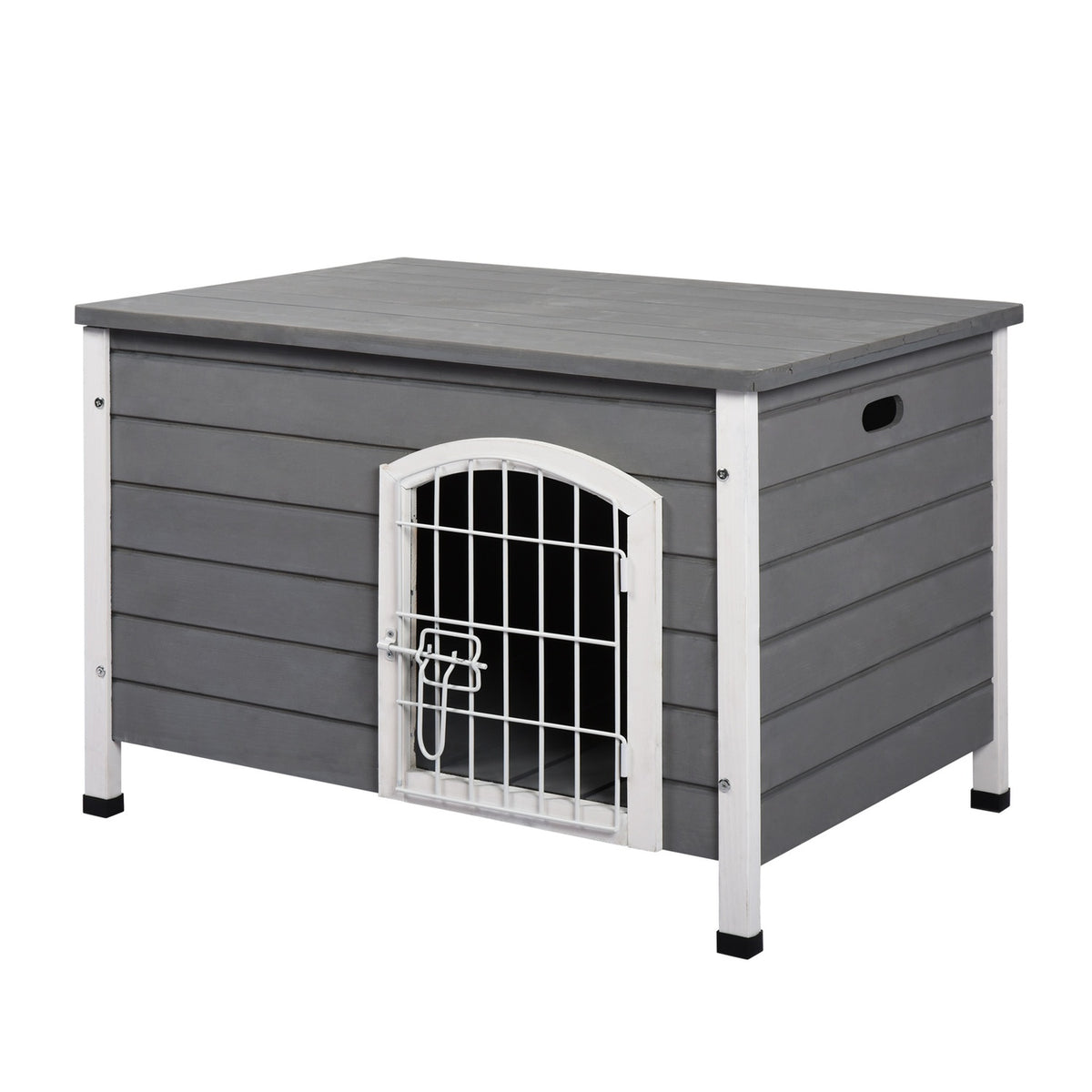 Dog house, waterproof dog house with door, mesh box for outdoor use, fir, grey, 80x55x53.5 cm