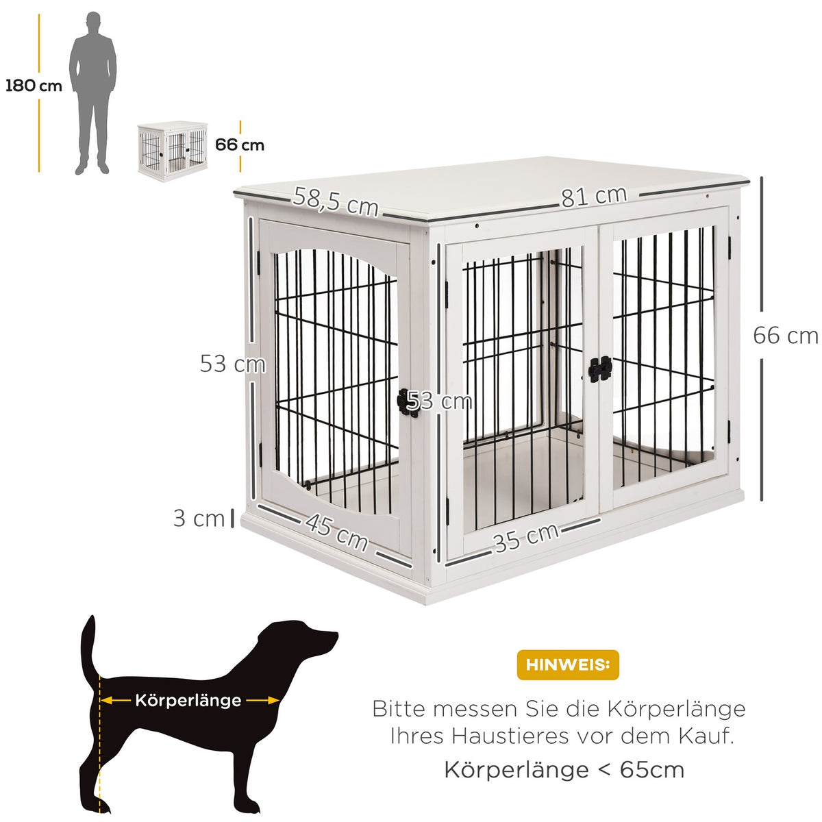 Dog kennel dog house transport box small animal cage for indoor use dog box animal cage pet MDF metal white 81 x 58.5 x 66 cm
