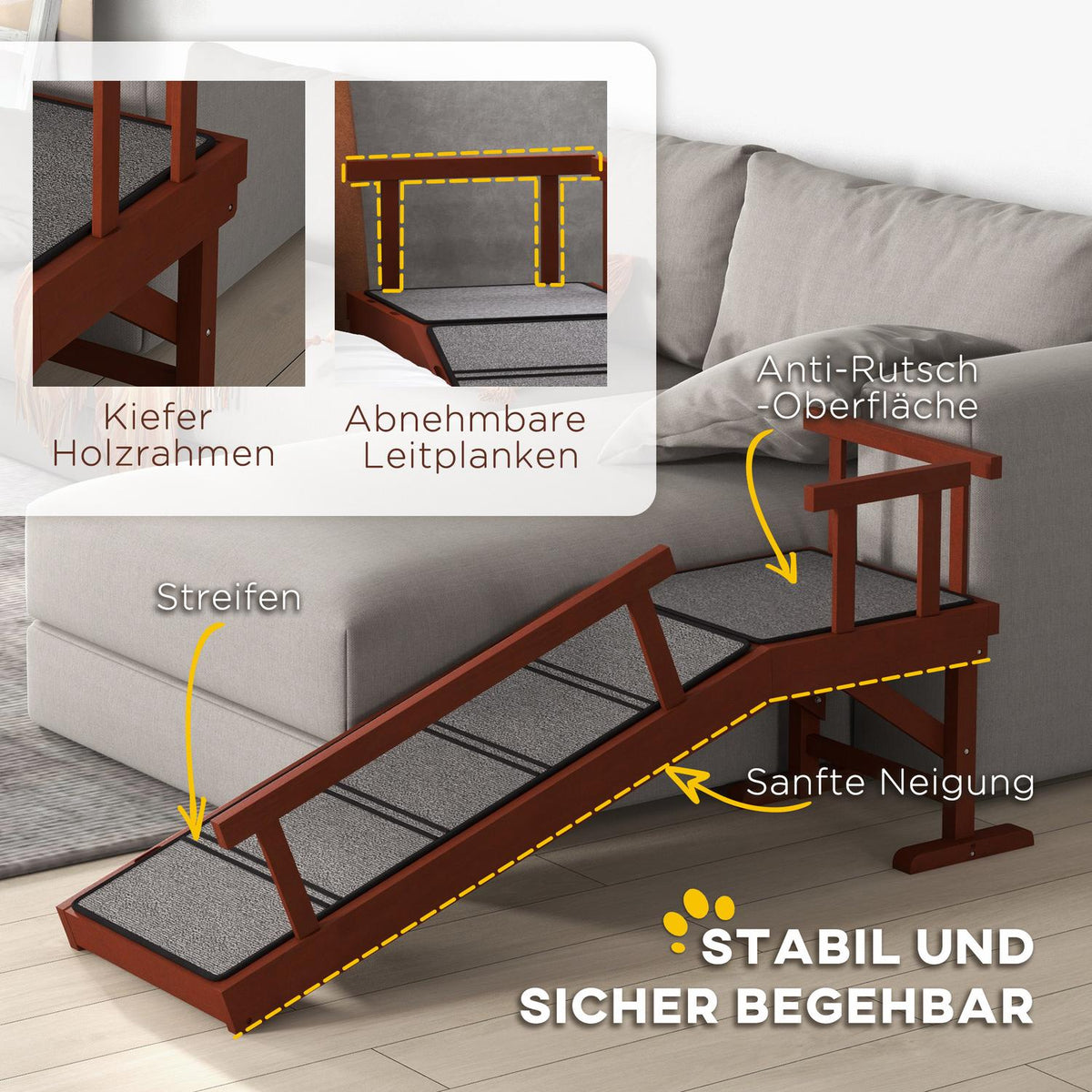 Dog ramp, up to 30 kg, pet ramp with removable railings, non-slip boot ramp, dog entry aid, 125 x 40 x 56 cm