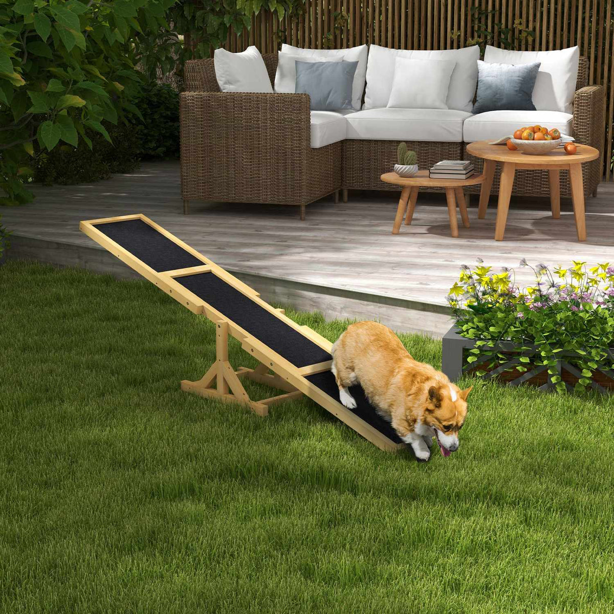 Dog seesaw, dog agility seesaw made of wood, non-slip dog agility ramp for dogs under 30 kg, for balance, 180 x 30 x 30 cm yellow