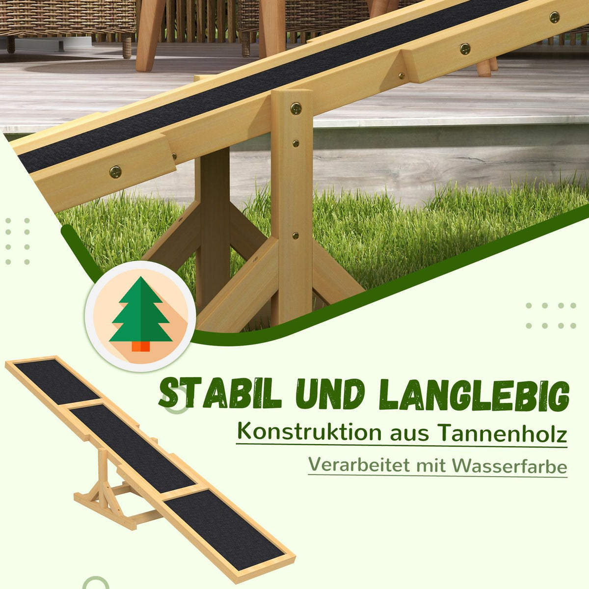 Dog seesaw, dog agility seesaw made of wood, non-slip dog agility ramp for dogs under 30 kg, for balance, 180 x 30 x 30 cm yellow