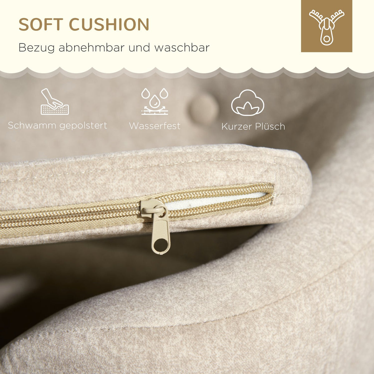 Dog sofa back pocket plush cover with cushion, cat bed, suitable for small dogs, pine, 70 x 47 x 30 cm, cream white