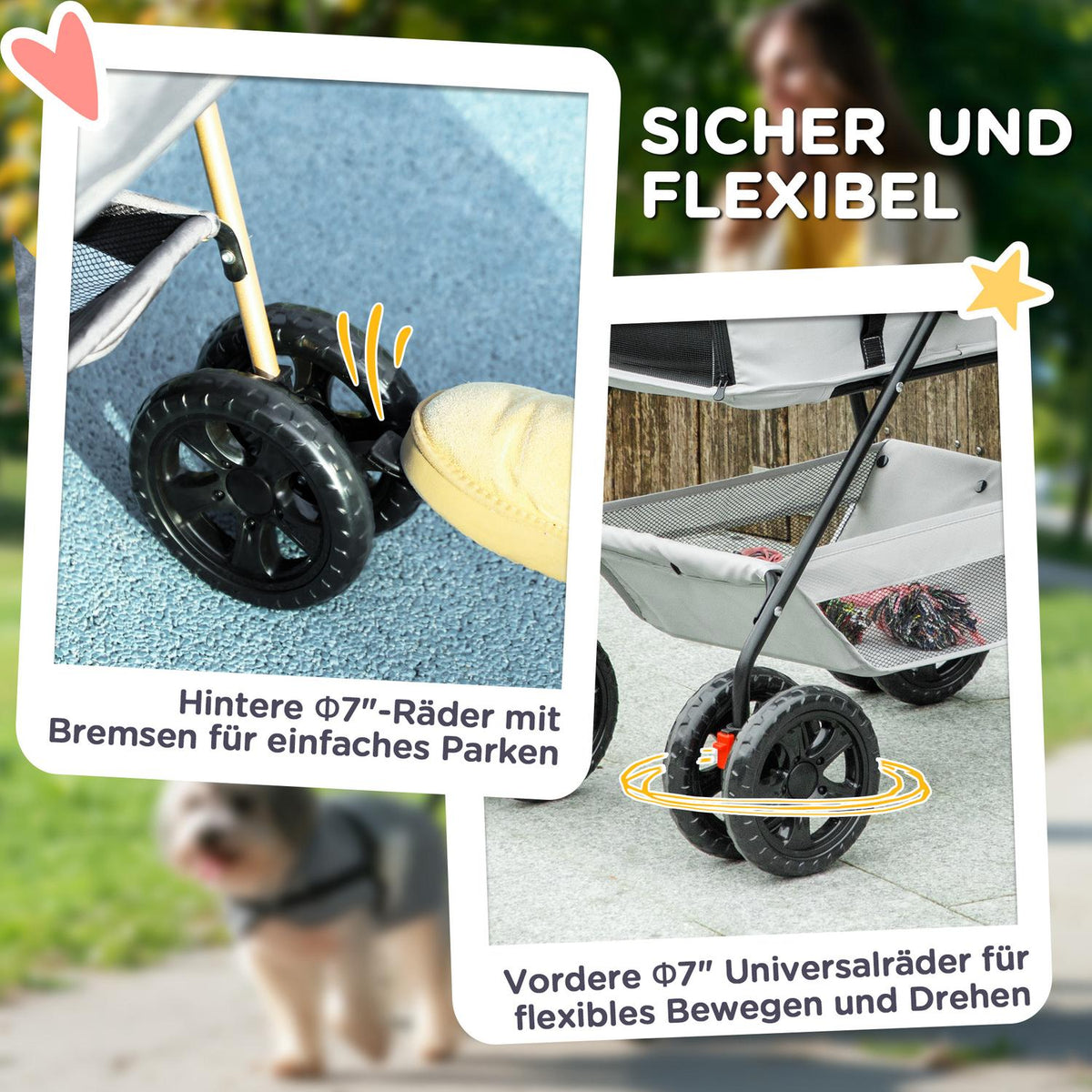 Dog stroller 3 in 1 dog buggy foldable dog box, foldable transport bag with drink holder, dog buggy, cat stroller with 360° wheels cat buggy for mini dogs under 4 kg, light gray
