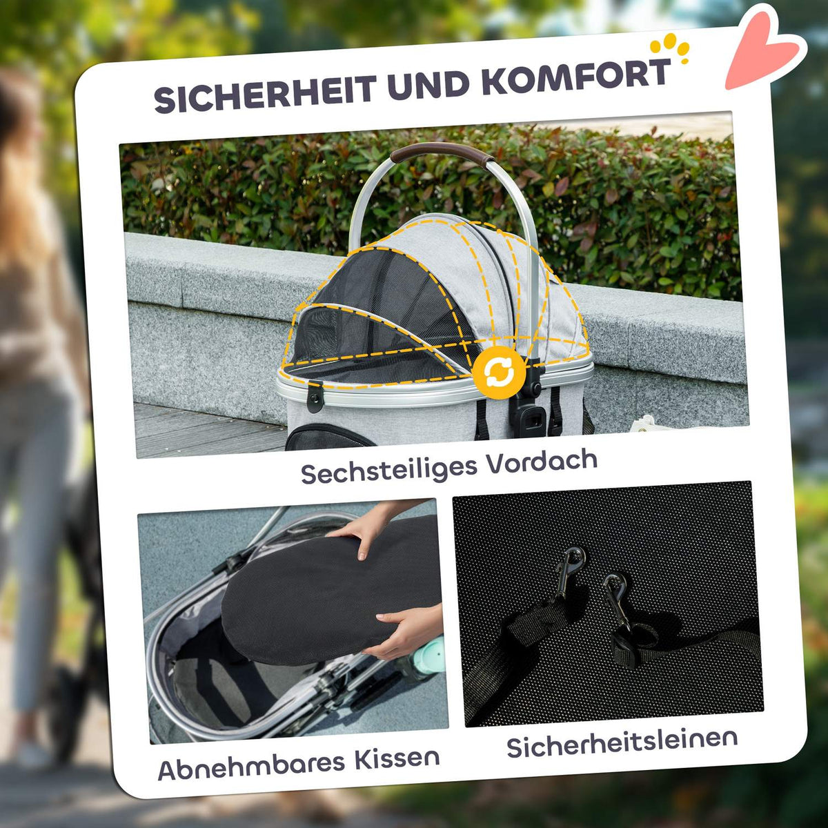 Dog stroller 3 in 1 dog buggy foldable for dogs & cats up to 10 kg cat buggy with cushion cup holder mesh windows doors storage basket cat stroller buggy light gray
