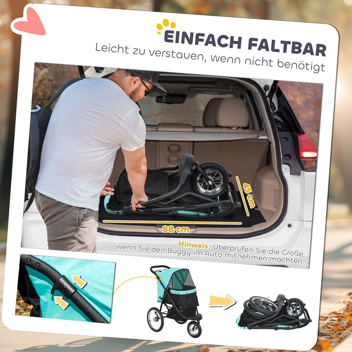 Dog stroller jogger dog buggy foldable for small dogs & cats up to 10 kg cat buggy with 3 large rubber wheels, cushion mesh windows storage basket cat stroller with safety lines, turquoise |