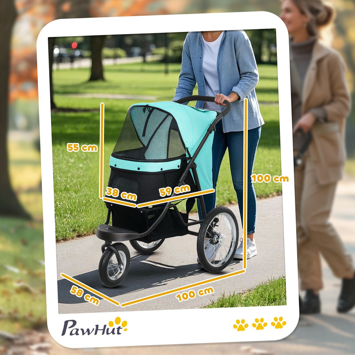 Dog stroller jogger dog buggy foldable for small dogs & cats up to 10 kg cat buggy with 3 large rubber wheels, cushion mesh windows storage basket cat stroller with safety lines, turquoise |