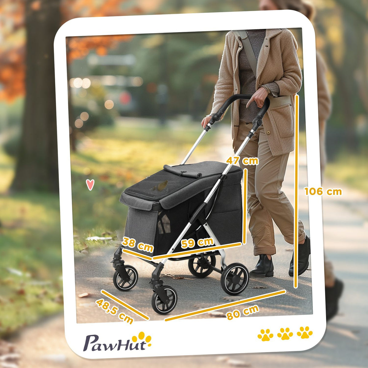 Dog stroller, light dog stroller made of aluminum, foldable for dogs and cats up to 10 kg, cat stroller with cushions, mesh windows, doors, storage basket, cat stroller, buggy, gray