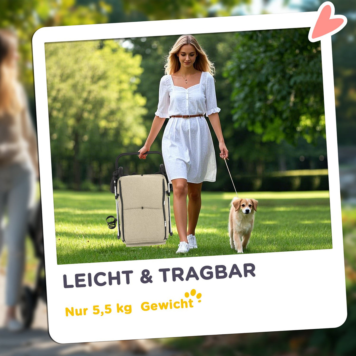 Dog stroller, light dog stroller made of aluminum, foldable for dogs and cats up to 10 kg, cat stroller with cushions, mesh windows, doors, storage basket, cat stroller, buggy, khaki