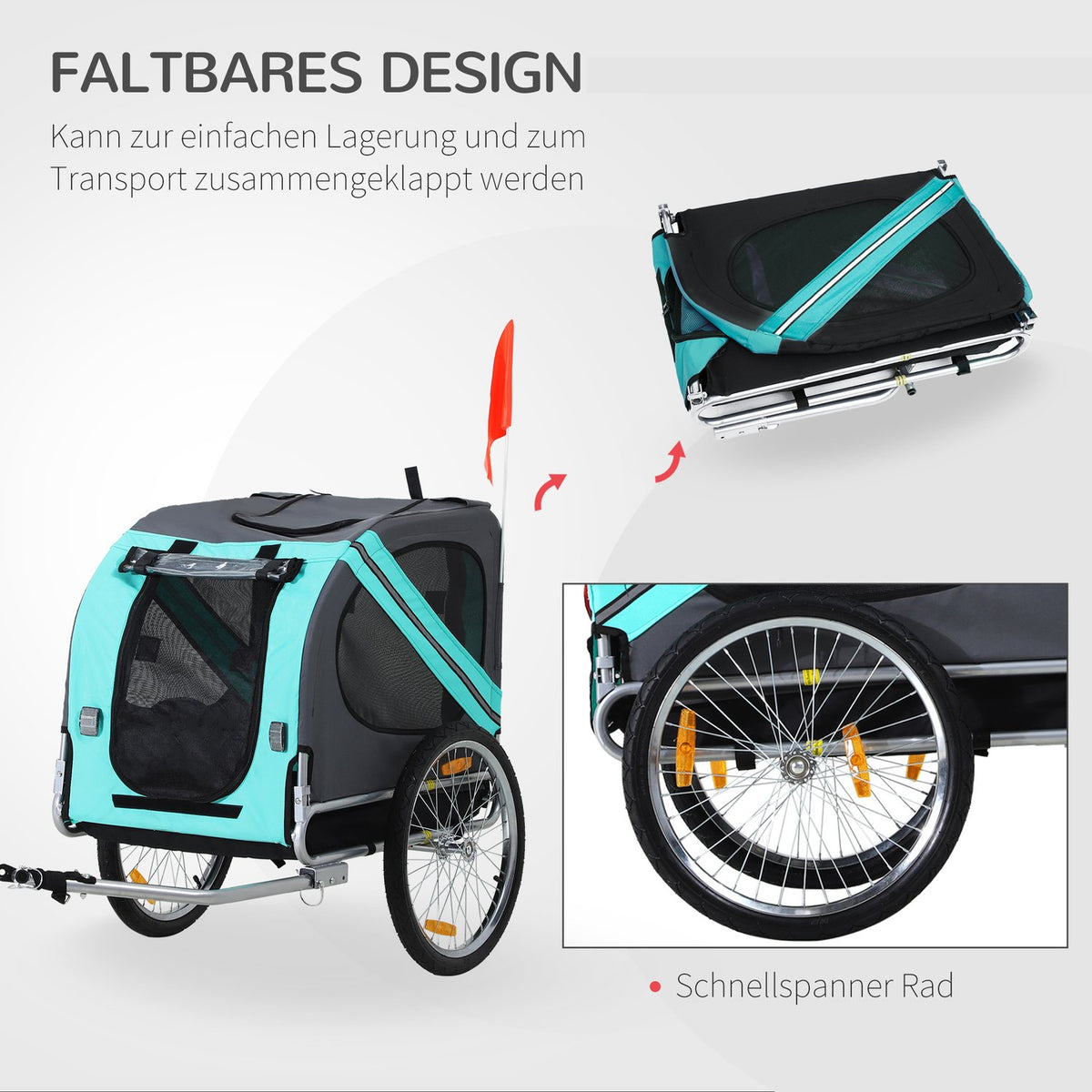 Dog trailer bicycle trailer dog transporter, Oxford fabric with rain cover, breathable, green, 130x73x90cm