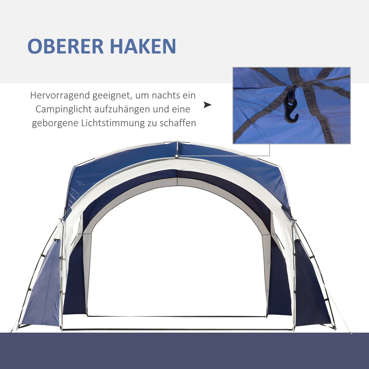Dome Tent, Garden Tent, Dome Gazebo For 6 To 8 People, Marquee, Party Tent For Patio, Balcony, Polyester, Blue, 3.5 X 3.5 X 2.22 M