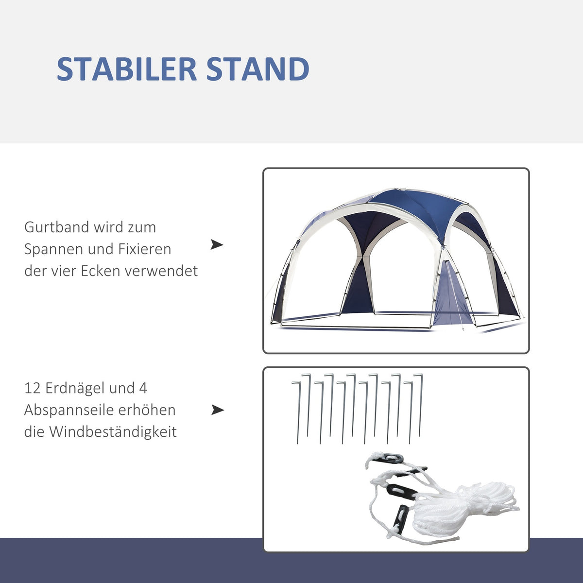 Dome Tent, Garden Tent, Dome Gazebo For 6 To 8 People, Marquee, Party Tent For Patio, Balcony, Polyester, Blue, 3.5 X 3.5 X 2.22 M