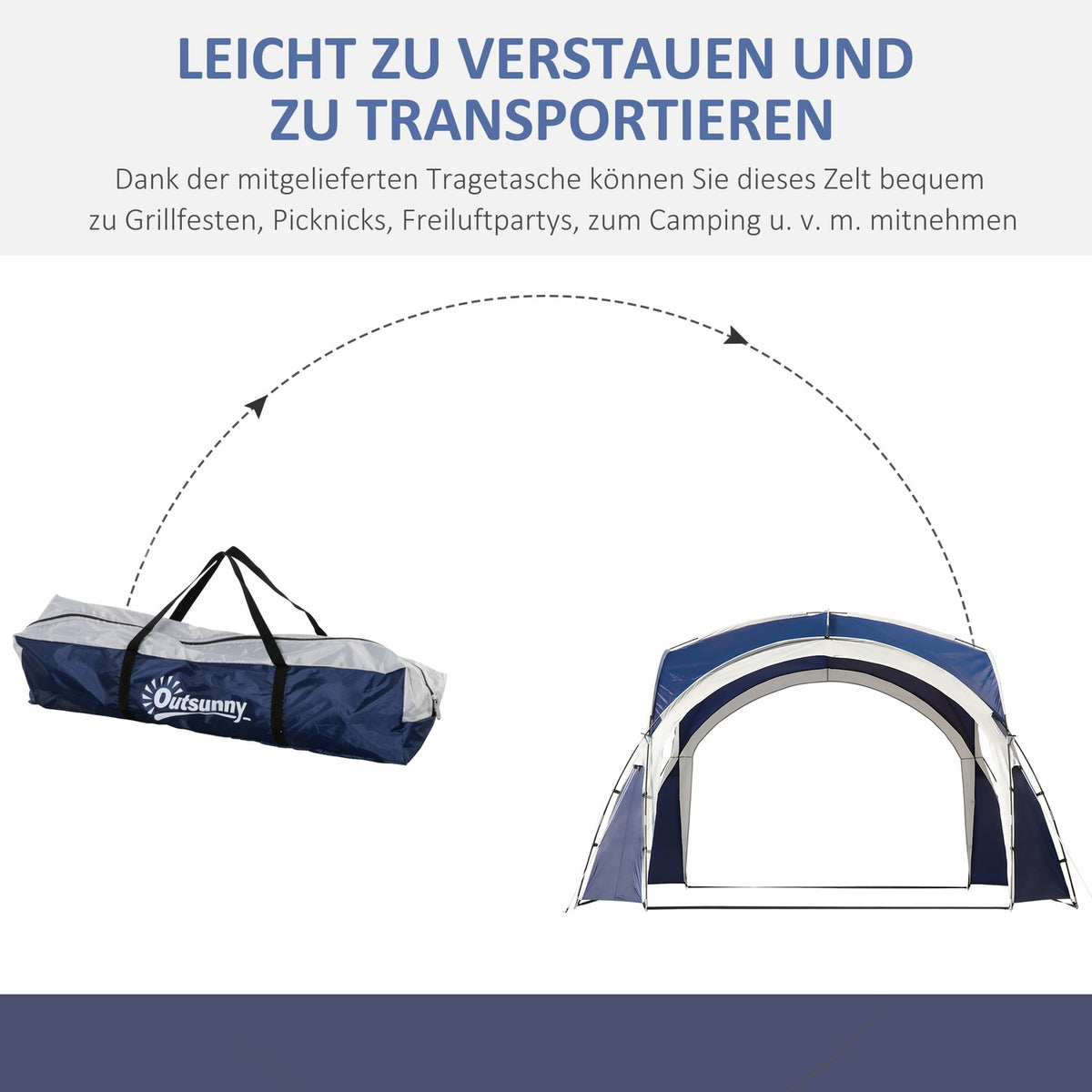 Dome Tent, Garden Tent, Dome Gazebo For 6 To 8 People, Marquee, Party Tent For Patio, Balcony, Polyester, Blue, 3.5 X 3.5 X 2.22 M