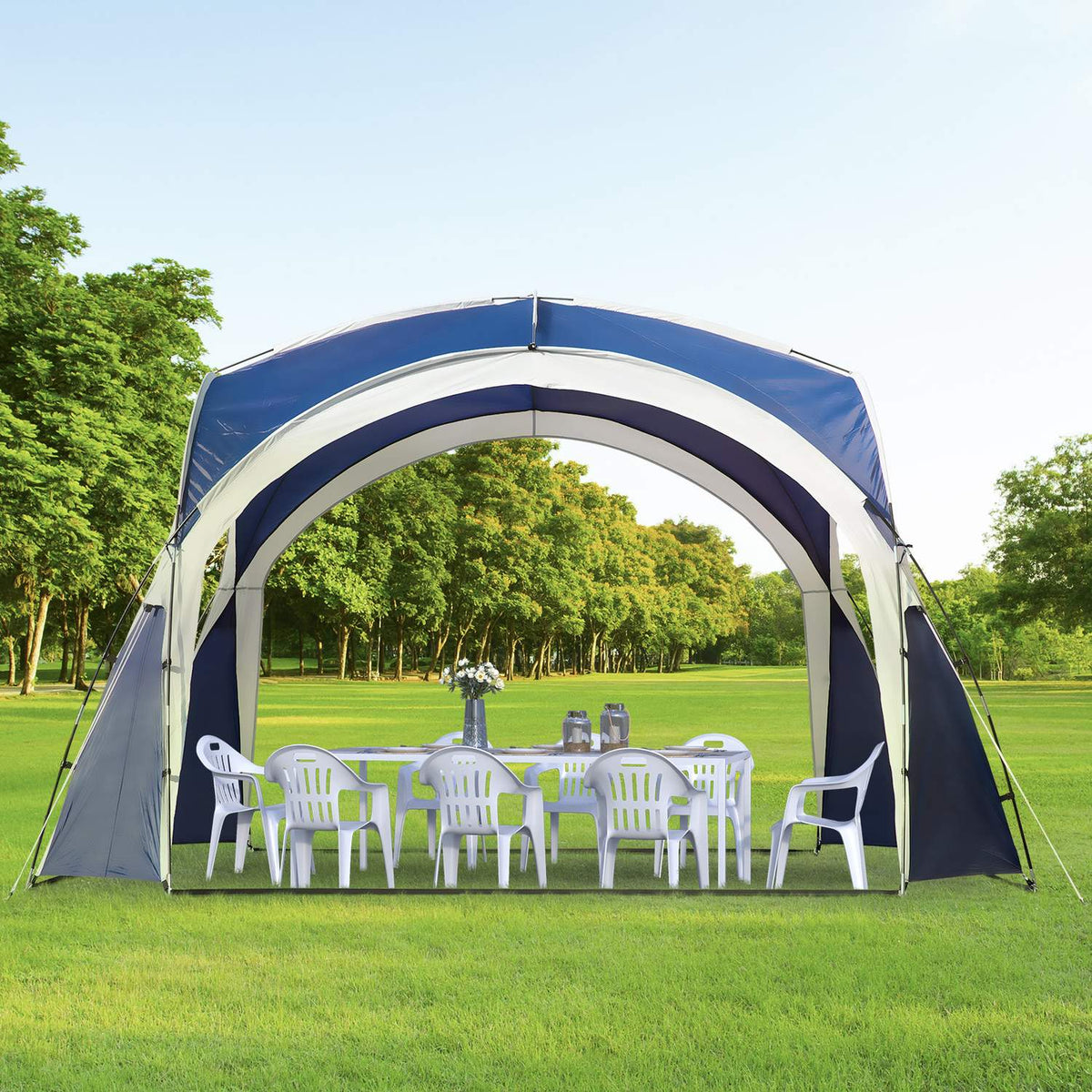 Dome Tent, Garden Tent, Dome Gazebo For 6 To 8 People, Marquee, Party Tent For Patio, Balcony, Polyester, Blue, 3.5 X 3.5 X 2.22 M