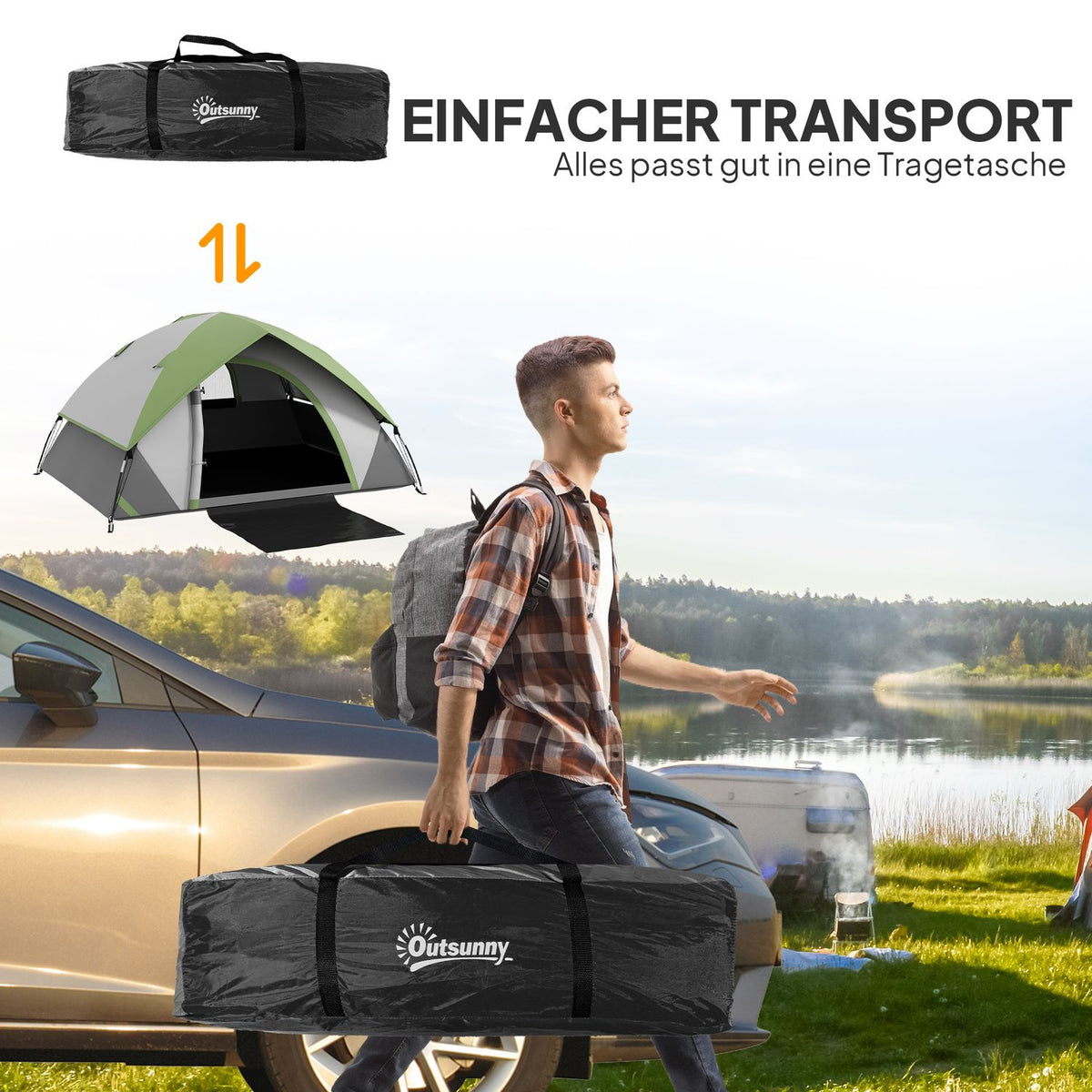 Dome tent for 2 people, lightweight, stable, waterproof family tent with door and window packing bag, hooks, camping tent with 3000 mm water column tent for camping, travel, trekking, garden