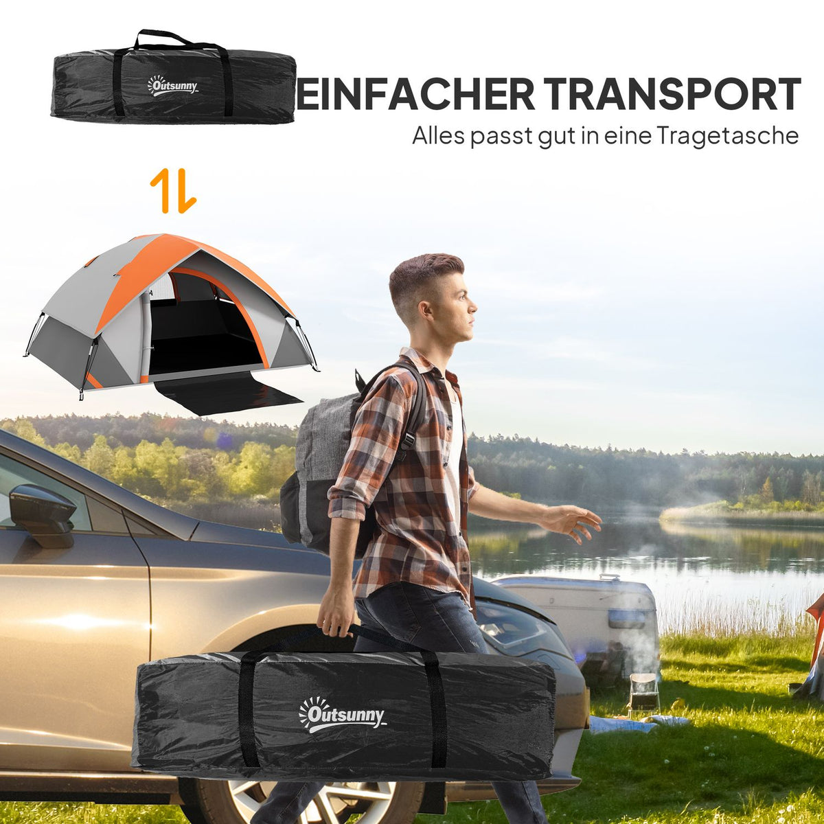 Dome tent for 2 people, lightweight, stable, waterproof family tent with door and window packing bag, hooks, camping tent with 3000 mm water column tent for camping, travel, trekking, garden