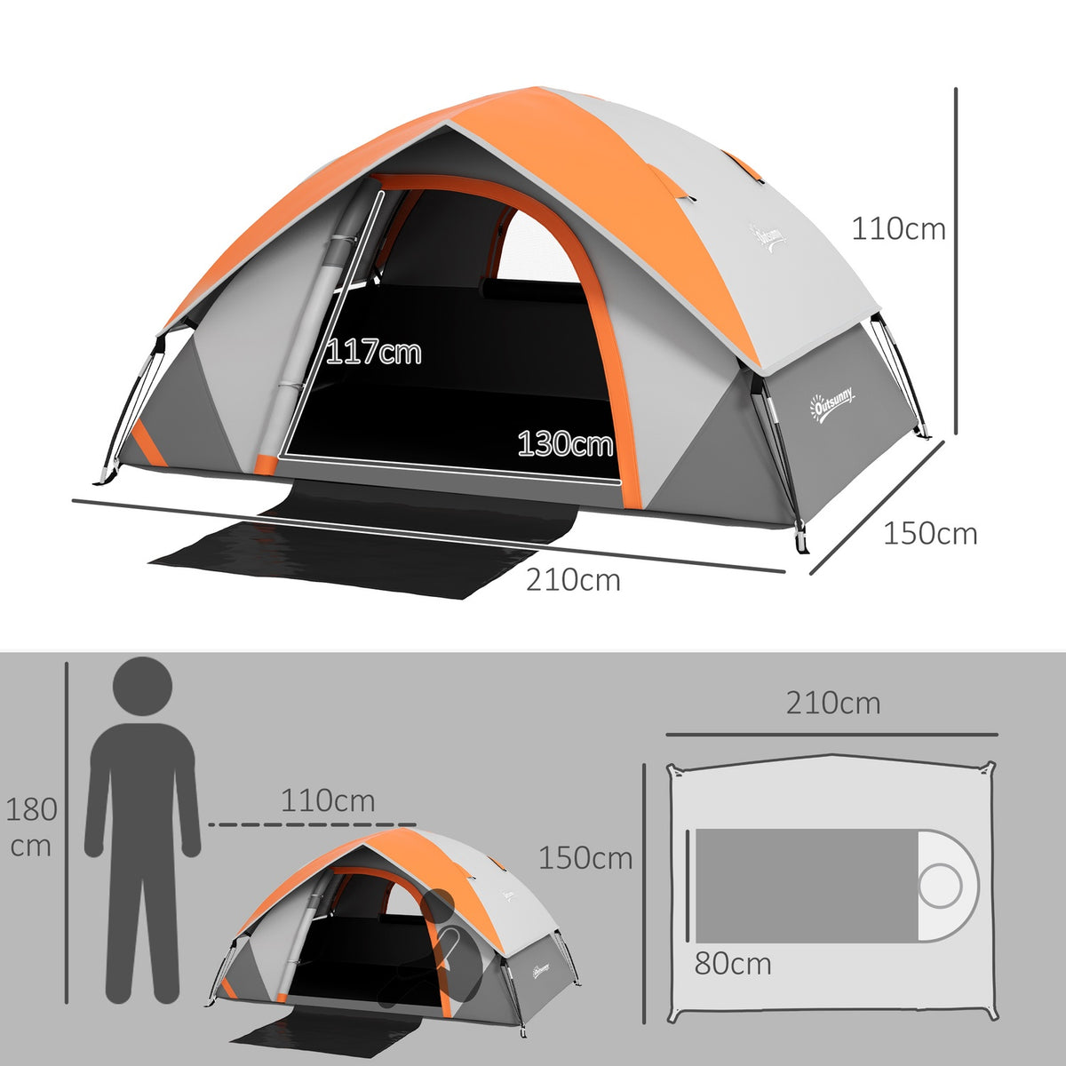 Dome tent for 2 people, lightweight, stable, waterproof family tent with door and window packing bag, hooks, camping tent with 3000 mm water column tent for camping, travel, trekking, garden