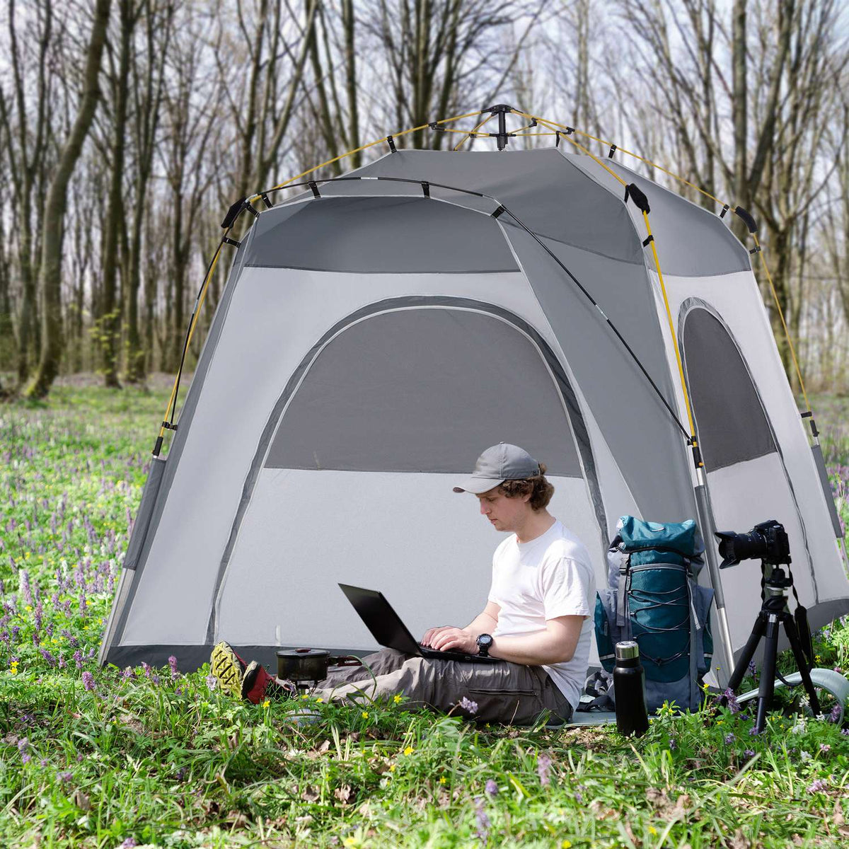 Dome tent for 4 people, lightweight, stable, waterproof, UV 50+, pop-up camping tent with hook, door, window, groundsheet, family tent with 1000 mm water column, tent for camping, travel, trekking, garden