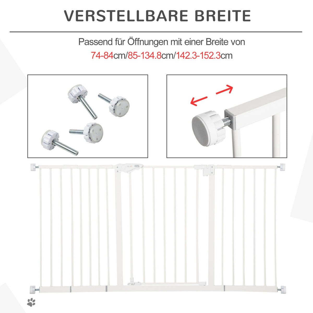 Door Safety Gate Dog Barrier Pet 74-147.5Cm Dog Gate 3 Extensions Stair Gate No Drilling Metal White